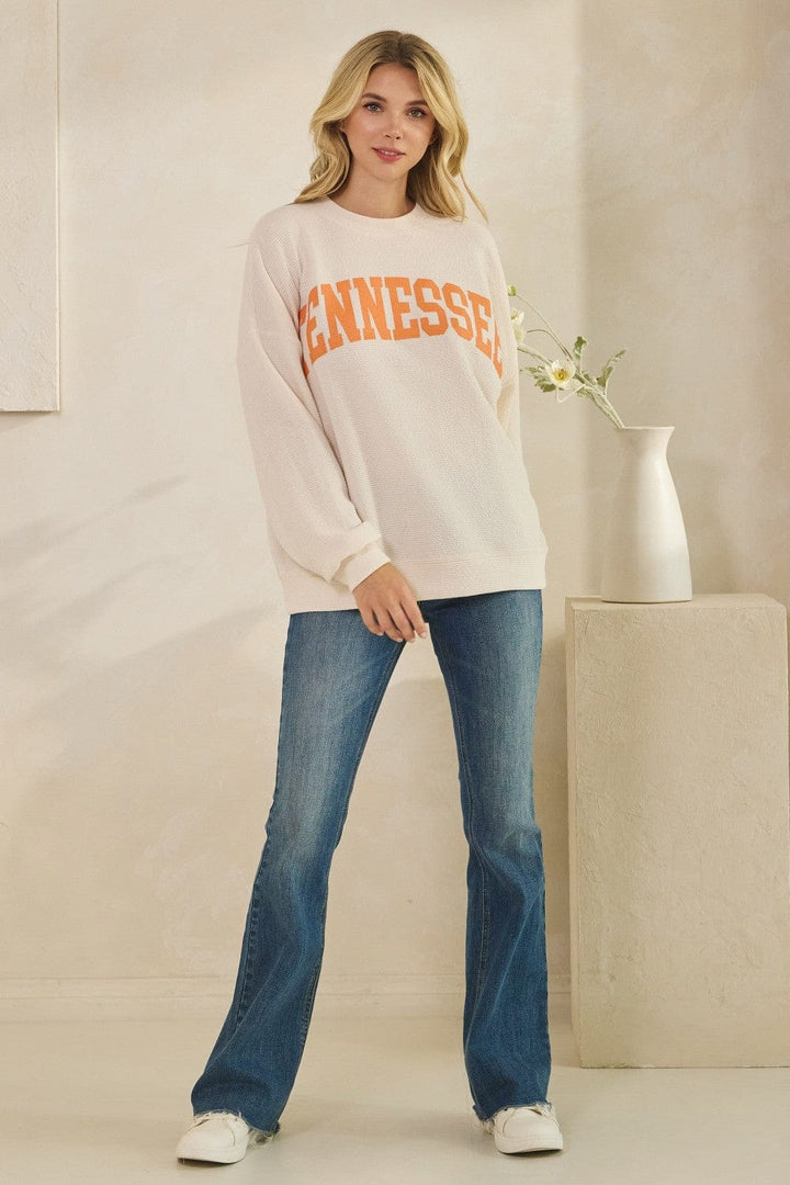 Tres Bien Tennessee Cloudy Ribbed Knit Long Sleeve Graphic Top