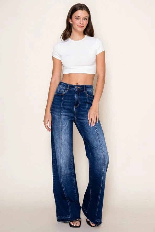 Tres Bien Vertical Splice High Waist Wide Leg Jeans
