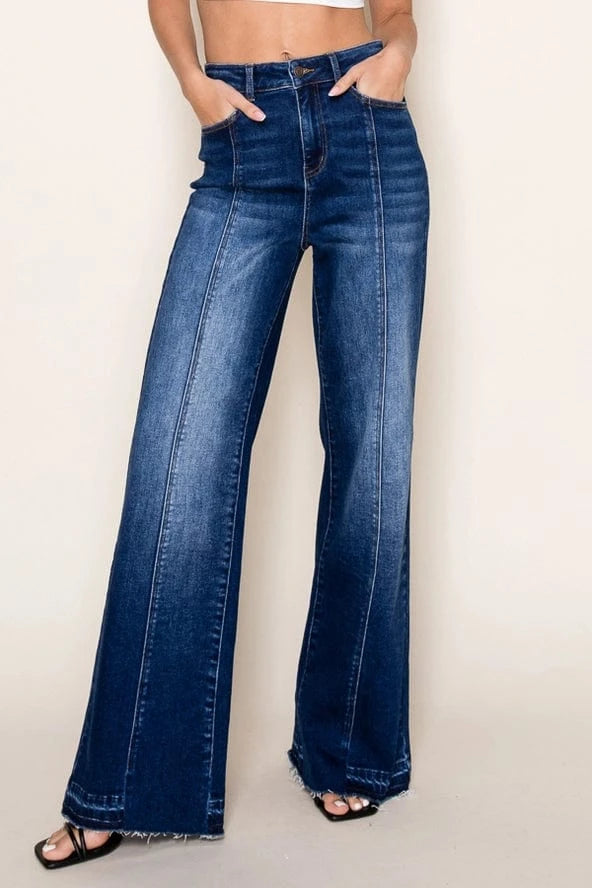 Tres Bien Vertical Splice High Waist Wide Leg Jeans