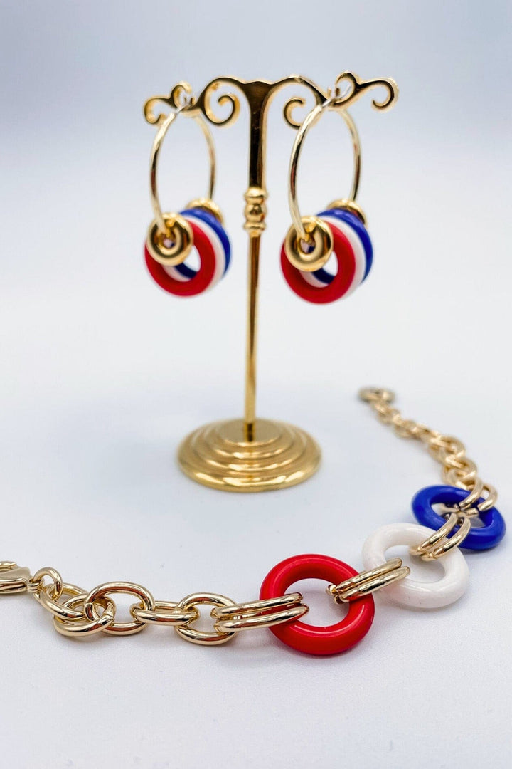 Triloop Red, White, & Blue Gold Hoop Earrings