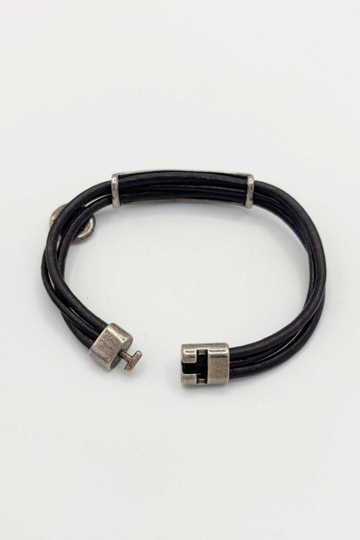 Triple Strand Leather Bracelet with Silver Plate