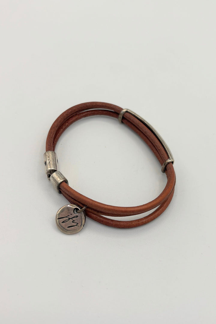 Triple Strand Leather Bracelet with Silver Plate