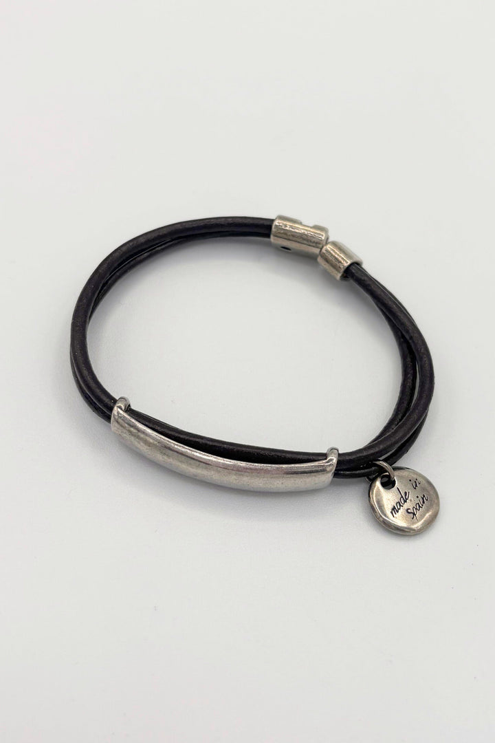 Triple Strand Leather Bracelet with Silver Plate