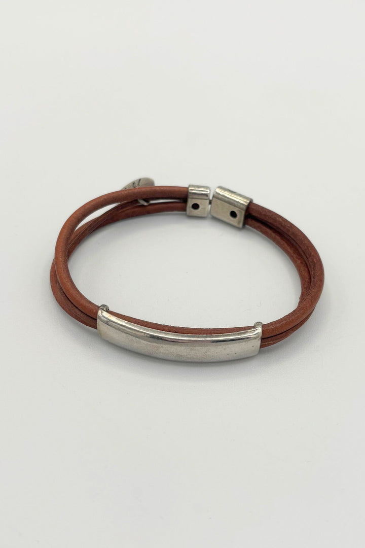 Triple Strand Leather Bracelet with Silver Plate