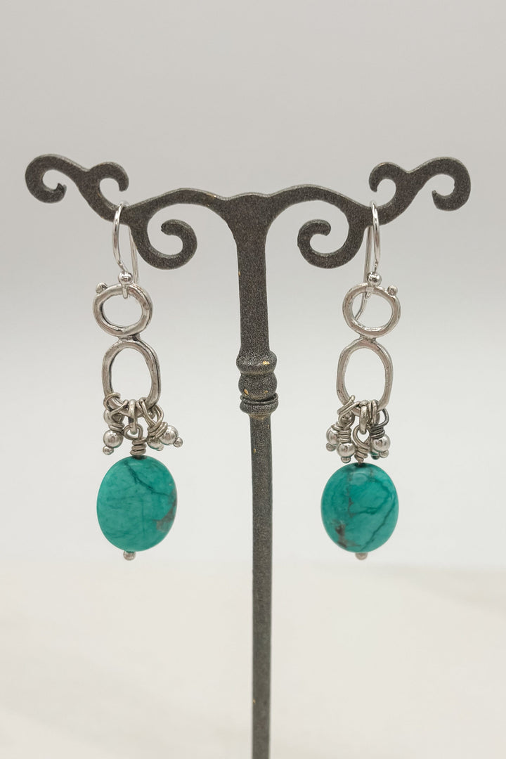 Turquoise and Stacked Circle Dangle Earrings with Small Bead Accents