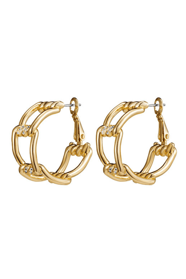 Twisted Square Chain Link Lever Back Hoop Earrings with CZ Stud Accents