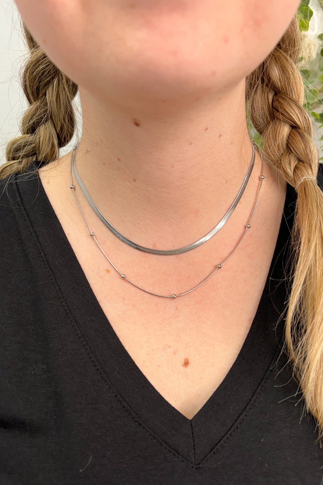 Two Strand Snake and Ball Chain Combo Necklace