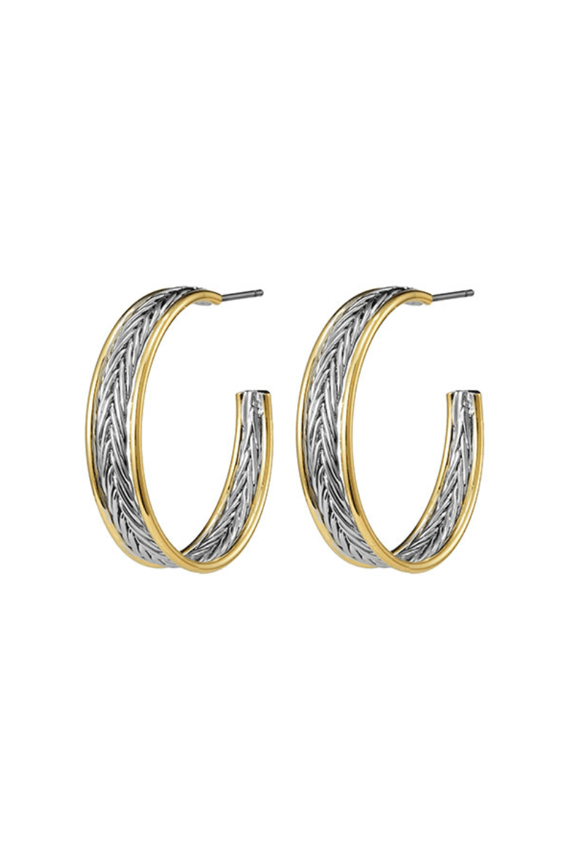 Two Tone French Braid Style Multi Layered Open Hoop Earrings