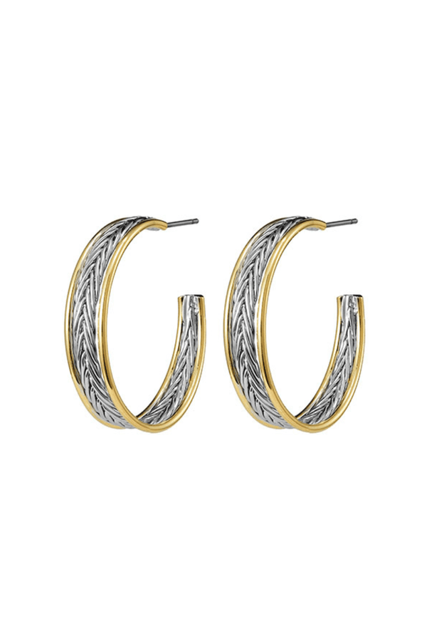 Two Tone French Braid Style Multi Layered Open Hoop Earrings