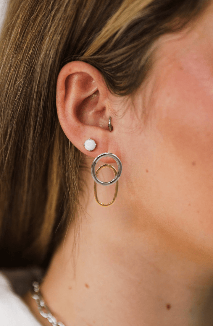 Two Tone Gold Dipped Interlocked Link Peekaboo Drop Earrings