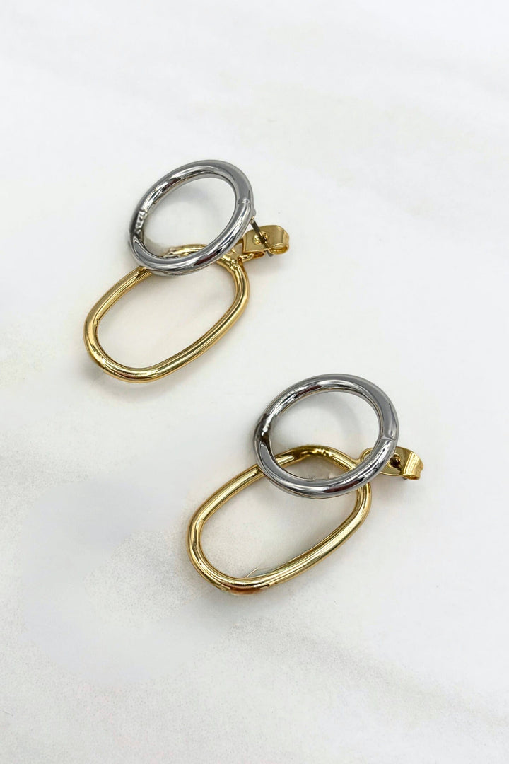 Two Tone Gold Dipped Interlocked Link Peekaboo Drop Earrings