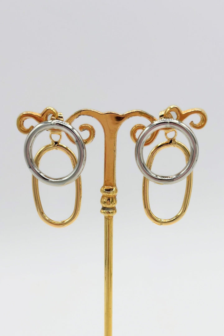 Two Tone Gold Dipped Interlocked Link Peekaboo Drop Earrings