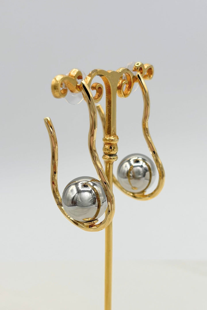 Two Tone Gold Dipped Organic Shape Drop Ball Post Earrings