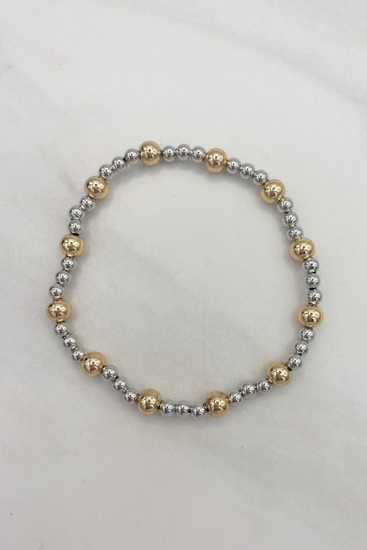 Two Tone Multi Size Beaded Stretch Bracelet Set