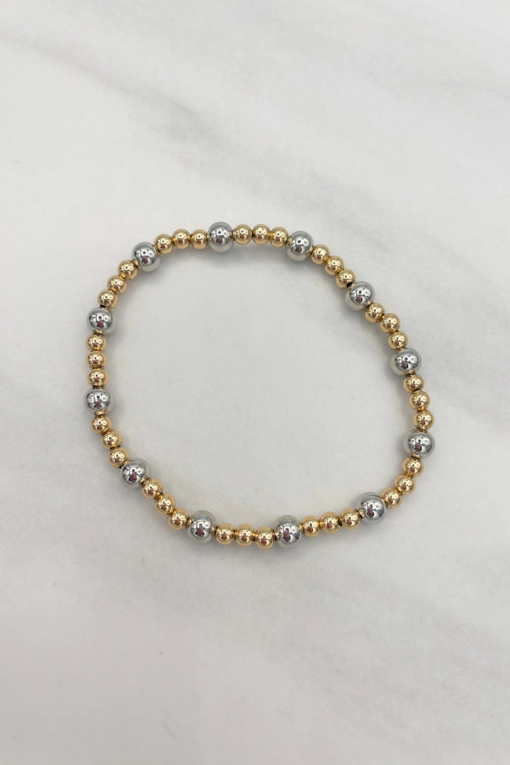 Two Tone Multi Size Beaded Stretch Bracelet Set