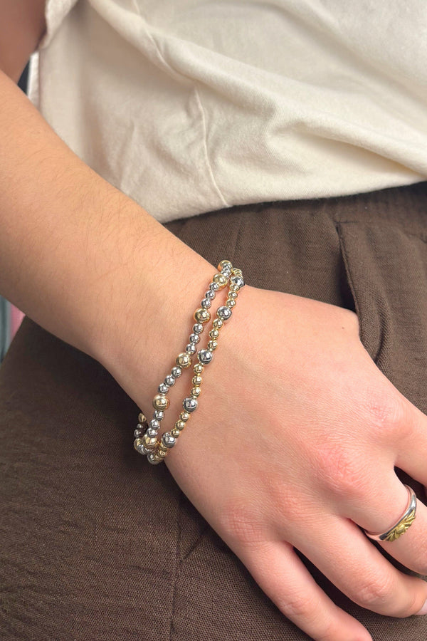 Two Tone Multi Size Beaded Stretch Bracelet Set