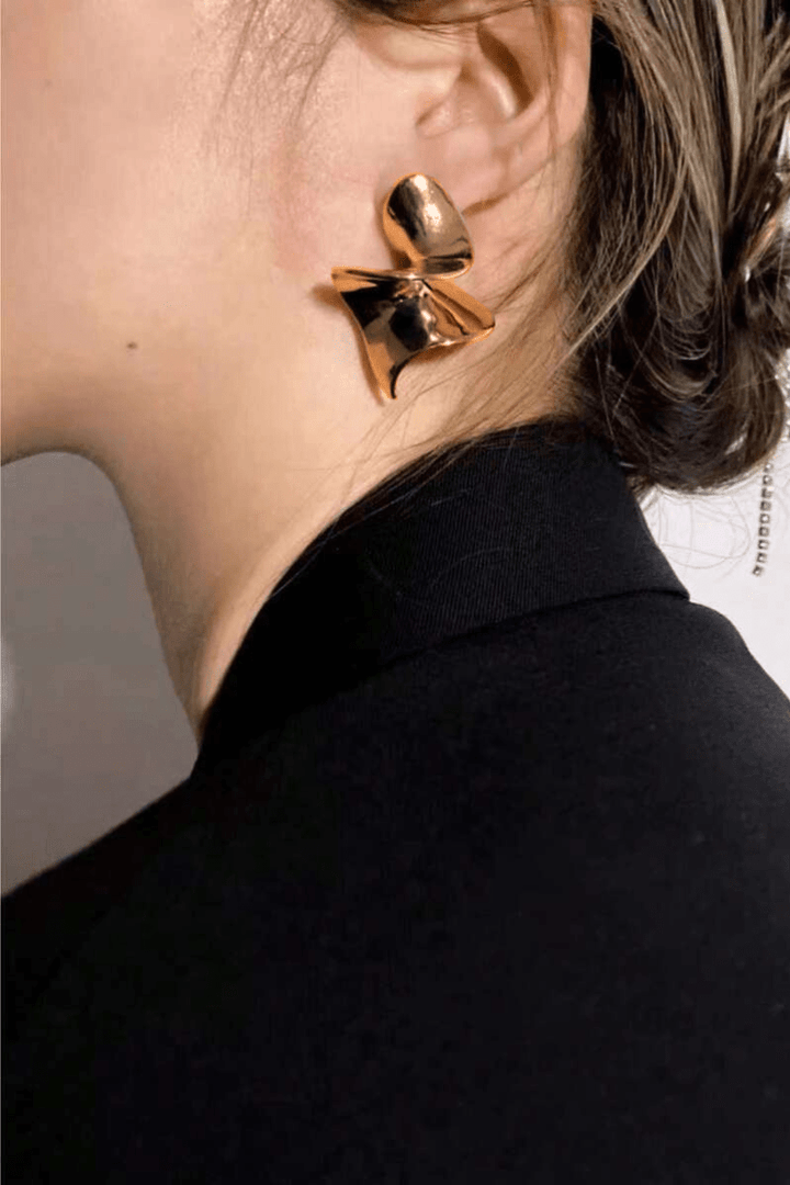 Two Wall Gold Dipped Unique Twist Shape Post Back Earrings