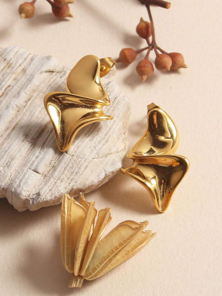 Two Wall Gold Dipped Unique Twist Shape Post Back Earrings
