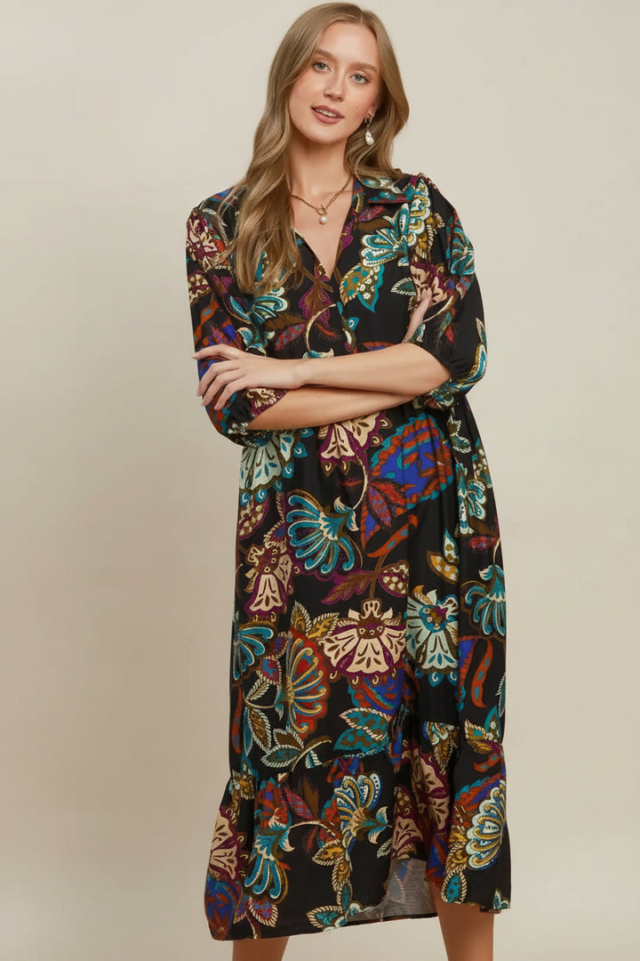 umgee boho dress Multicolor Paisley Tiered Midi 20% Nylon