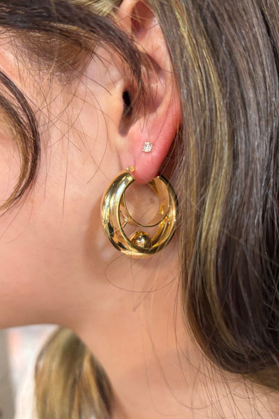 Unique Double Layer Small Thick Hoop Earrings with Free Moving Ball Inside