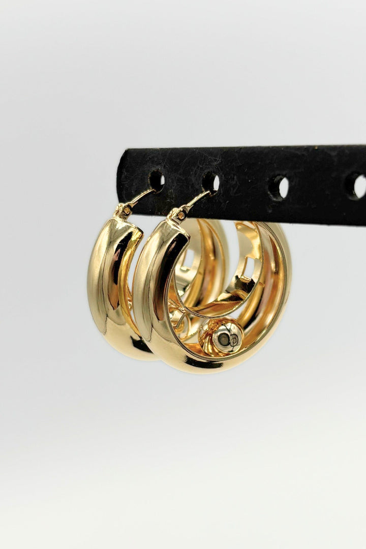 Unique Double Layer Small Thick Hoop Earrings with Free Moving Ball Inside