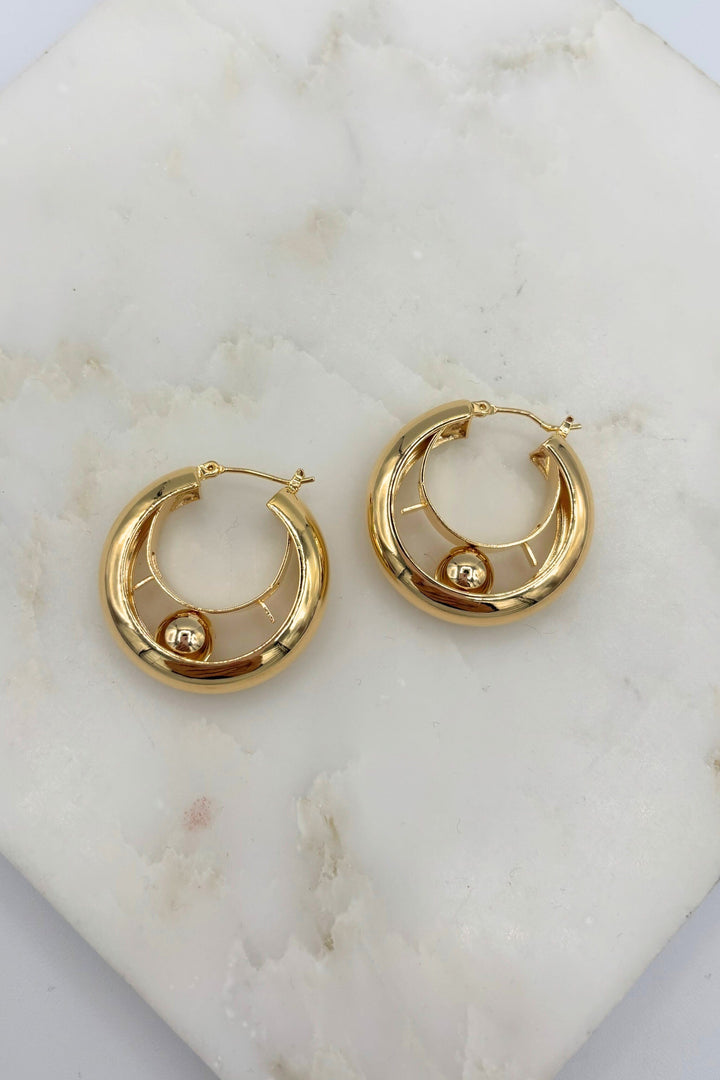 Unique Double Layer Small Thick Hoop Earrings with Free Moving Ball Inside