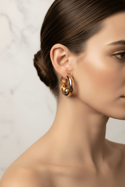 Unique Double Layer Small Thick Hoop Earrings with Free Moving Ball Inside