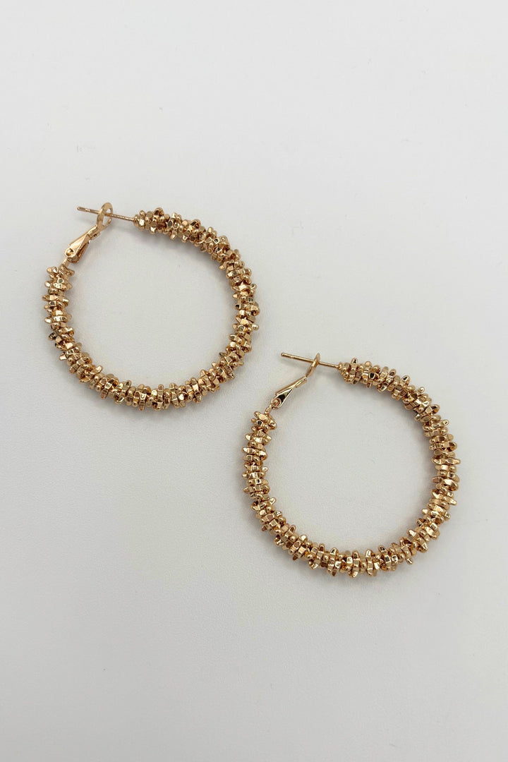Unique Stacked Spike Bead Medium Lever Back Hoop Earrings