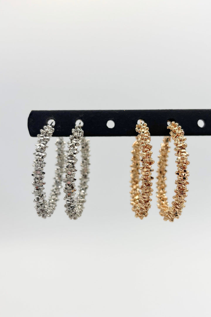 Unique Stacked Spike Bead Medium Lever Back Hoop Earrings