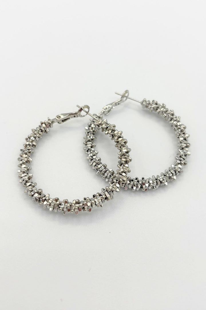 Unique Stacked Spike Bead Medium Lever Back Hoop Earrings