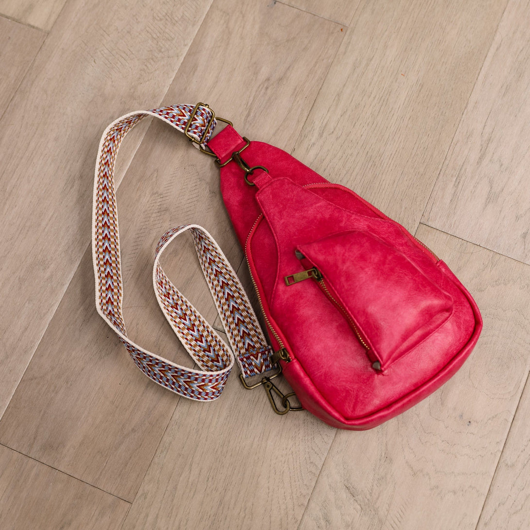 Vegan Leather Sling Backpack Handbag with Front Zipper Pocket