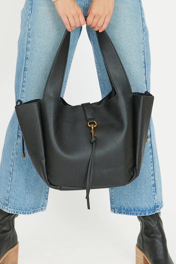 Vegan Leather Wide Strap Basic Front Tie Tassel Handbag