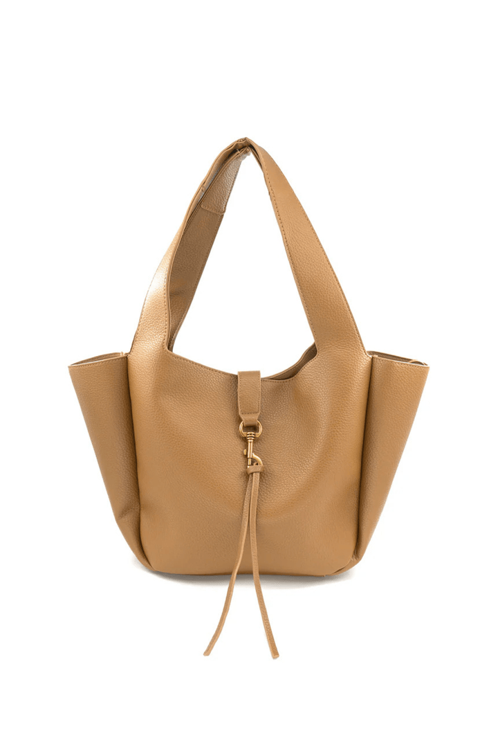 Vegan Leather Wide Strap Basic Front Tie Tassel Handbag