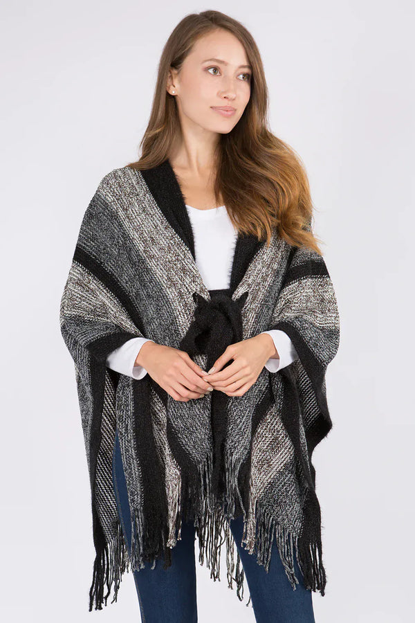 Vertical Stripe Kimono with Front Ties