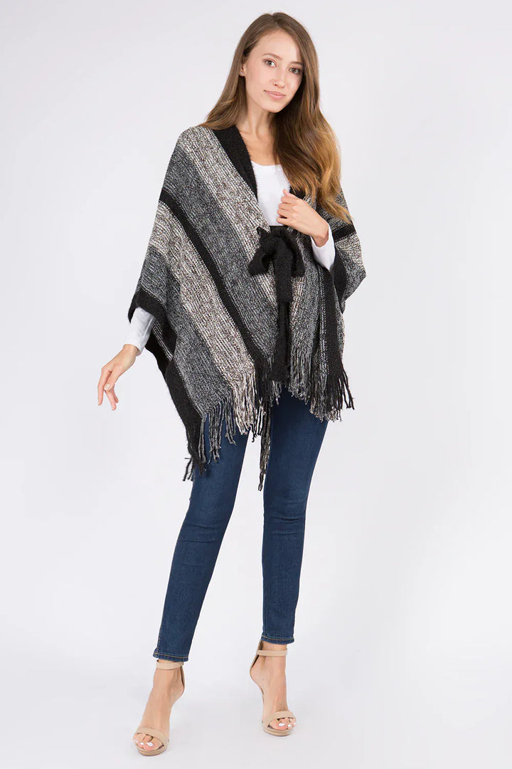 Vertical Stripe Kimono with Front Ties