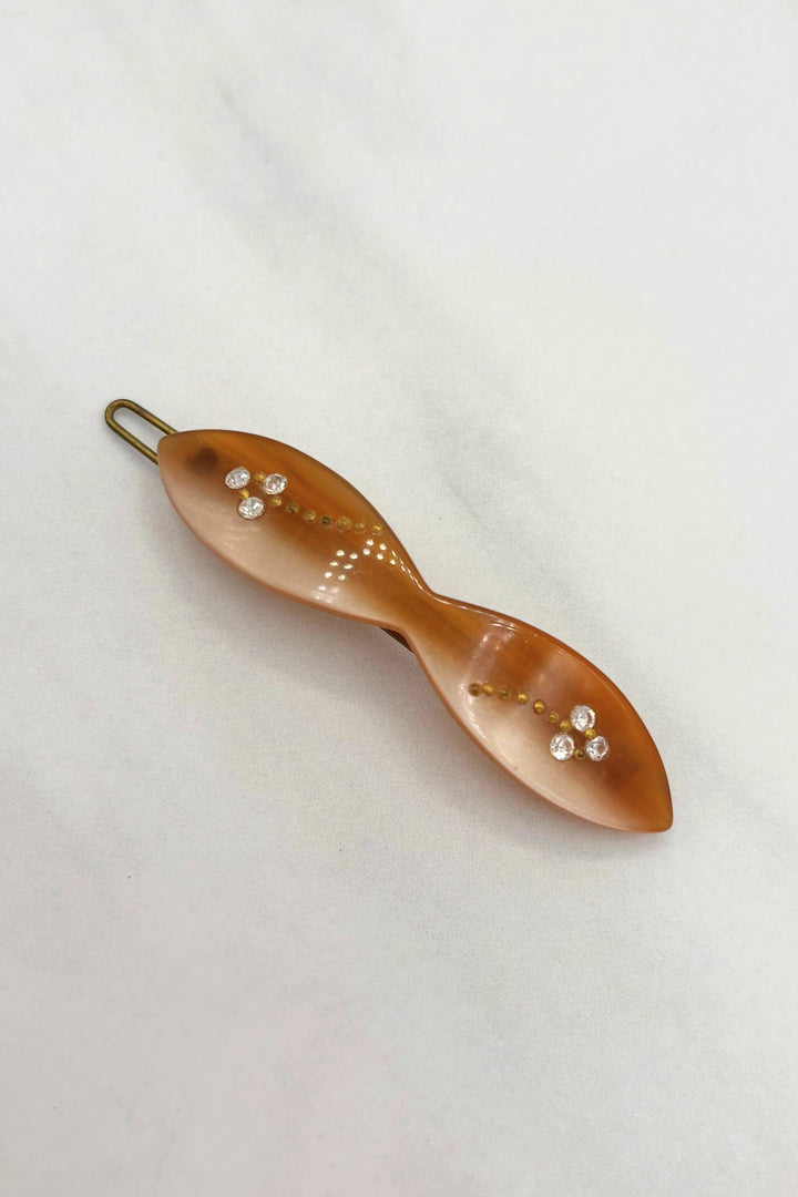 Vintage Dainty Organic Wave Hair Barrette with Crystal Stud Accents