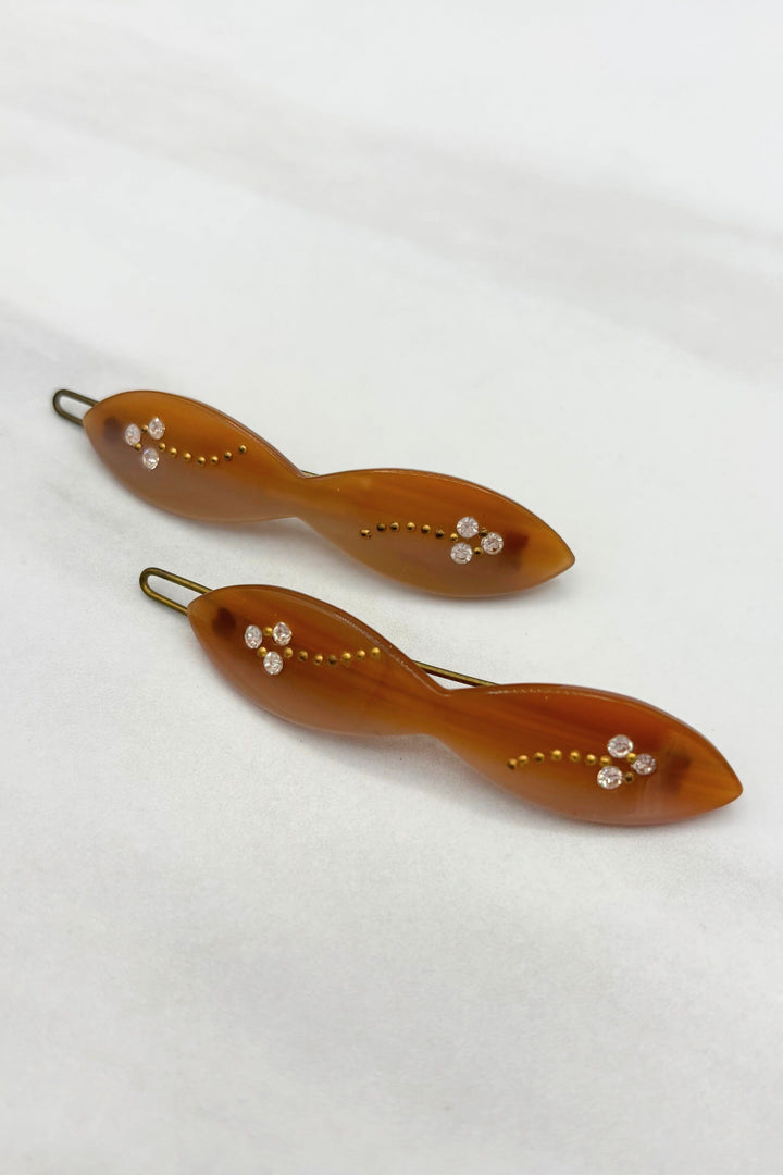 Vintage Dainty Organic Wave Hair Barrette with Crystal Stud Accents