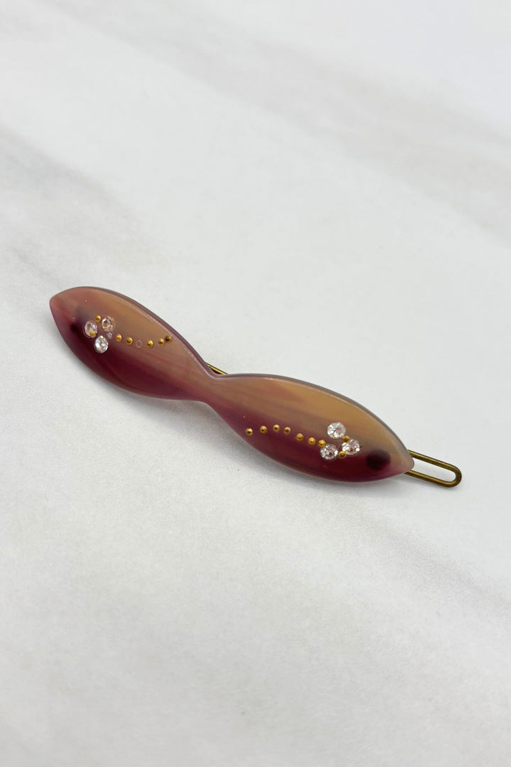 Vintage Dainty Organic Wave Hair Barrette with Crystal Stud Accents