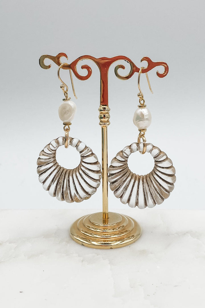 Vintage Dangle Hoop Earrings with Freshwater Pearl