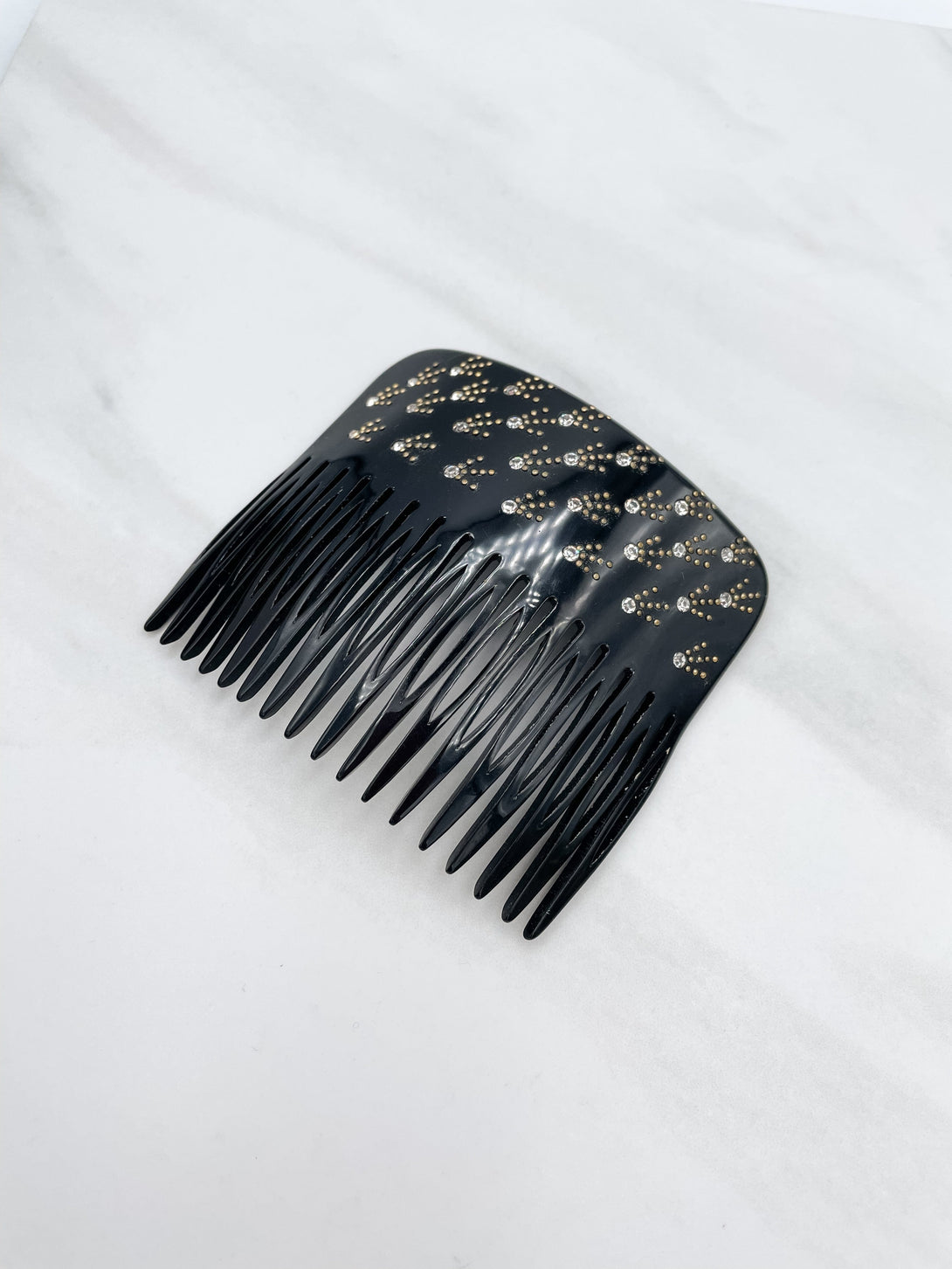 Vintage French Crystal Studded Hair Comb with Gold Accents