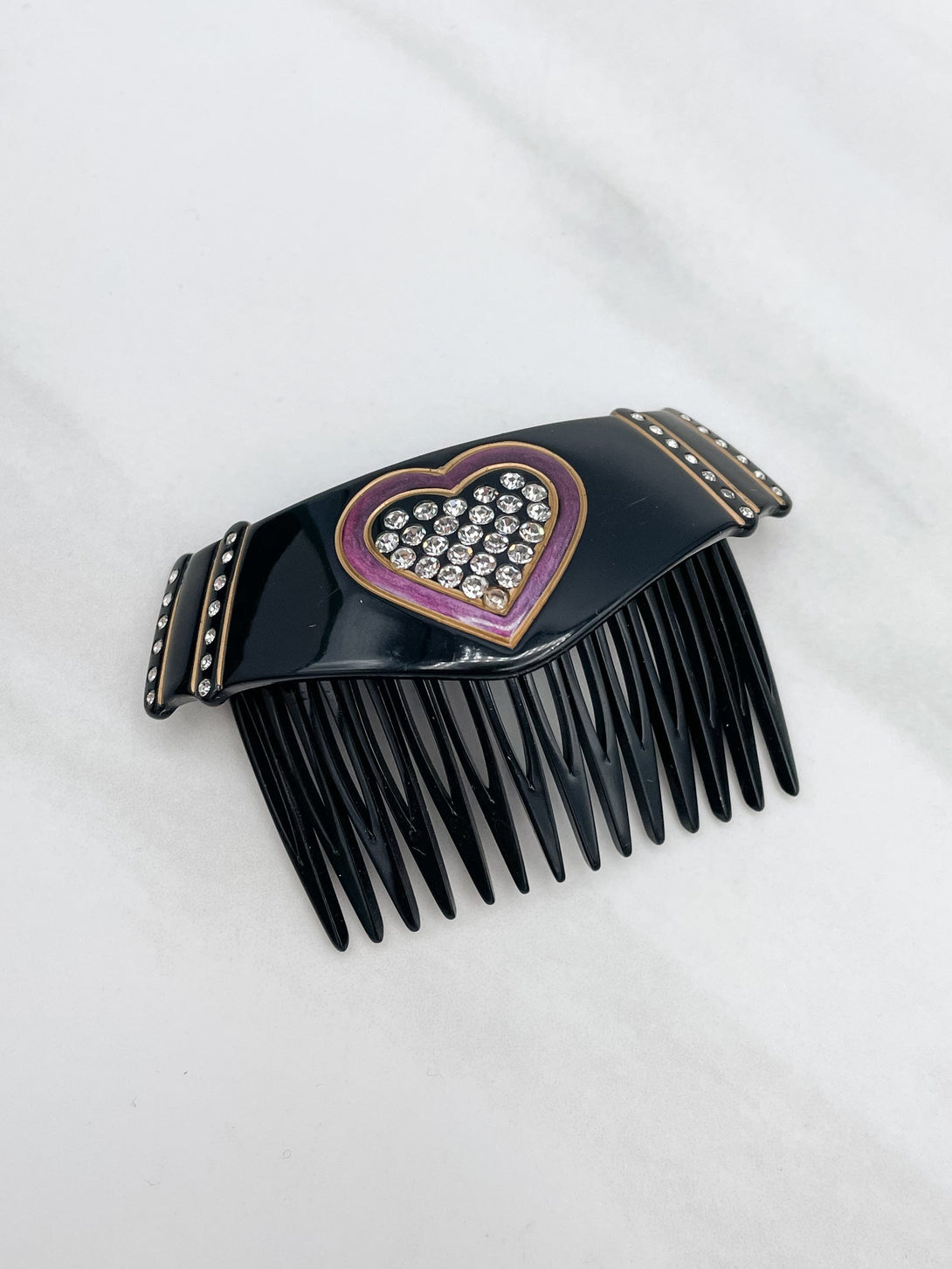 Vintage French Felix Huchard Rhinestone Heart Hair Comb