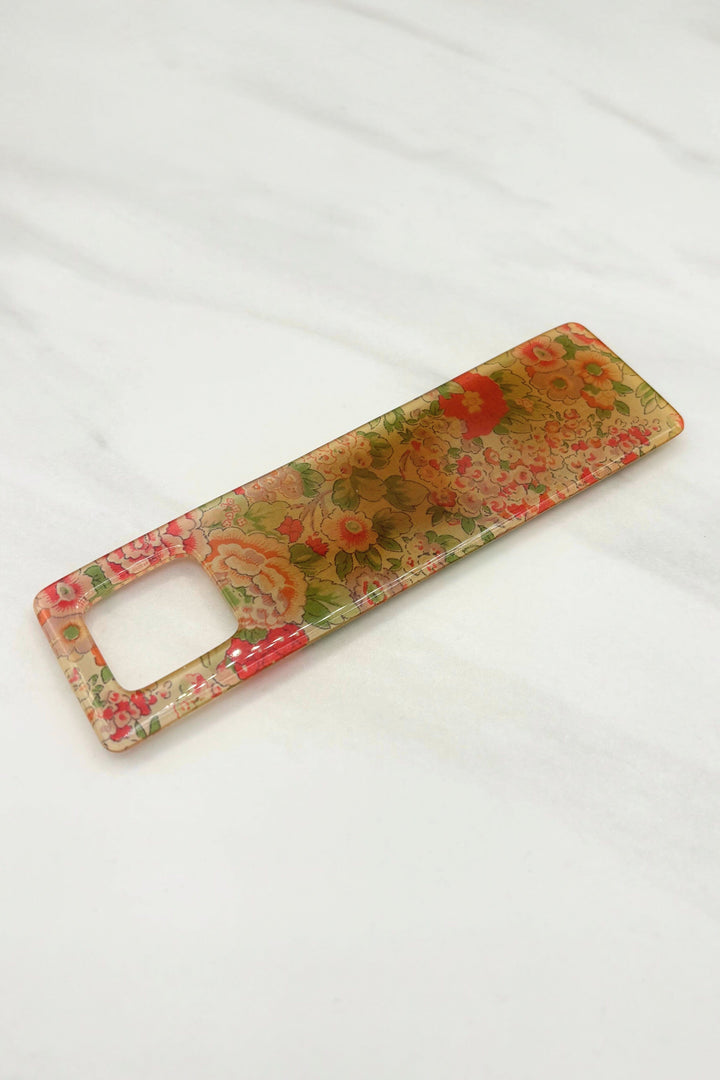Vintage French Francois Huchard Light Floral Comb and Handheld Mirror Set