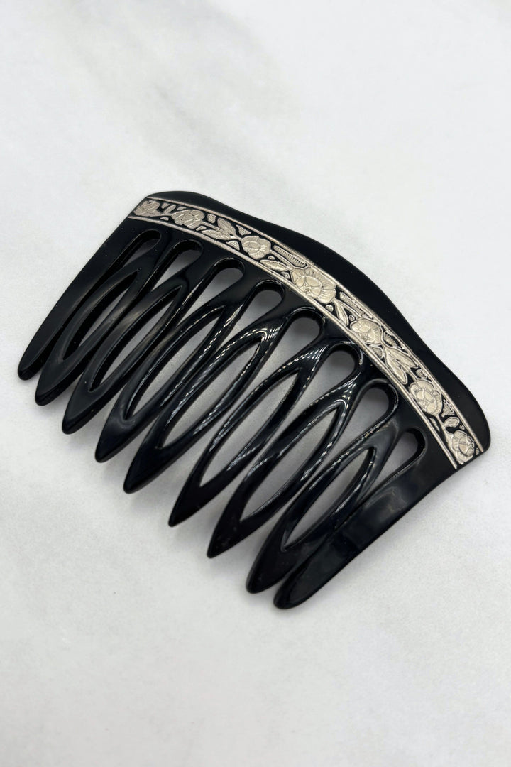 Vintage French Inspired Gold Stamped Tortoise Shell Hair Comb