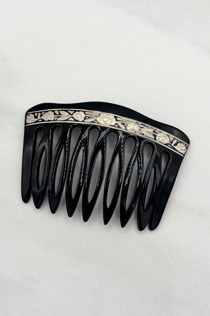 Vintage French Inspired Gold Stamped Tortoise Shell Hair Comb
