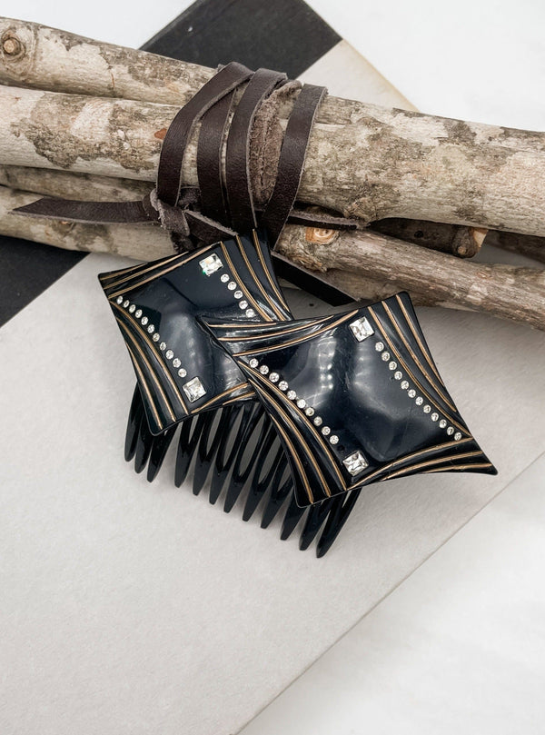 Vintage French Layered and Accented Rhombus Hair Comb