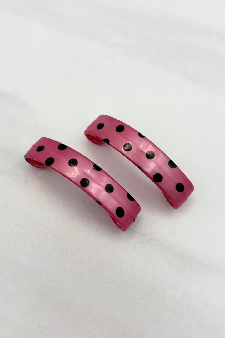 Vintage French Mini Polka Dot Hair Barrettes (Set of Two)