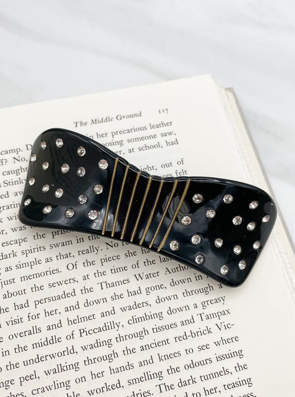 Vintage French Ribbed and Studded Bow Barrette