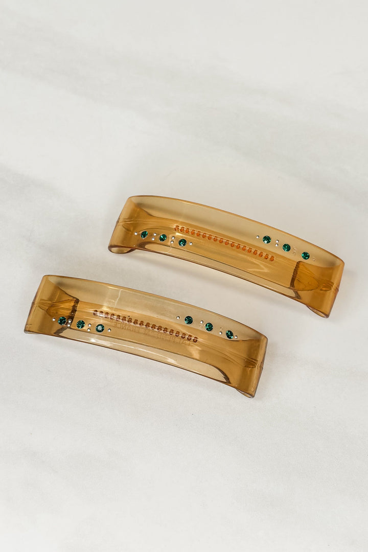 Vintage French Transparent Crystals Hair Barrettes (Set or Single)