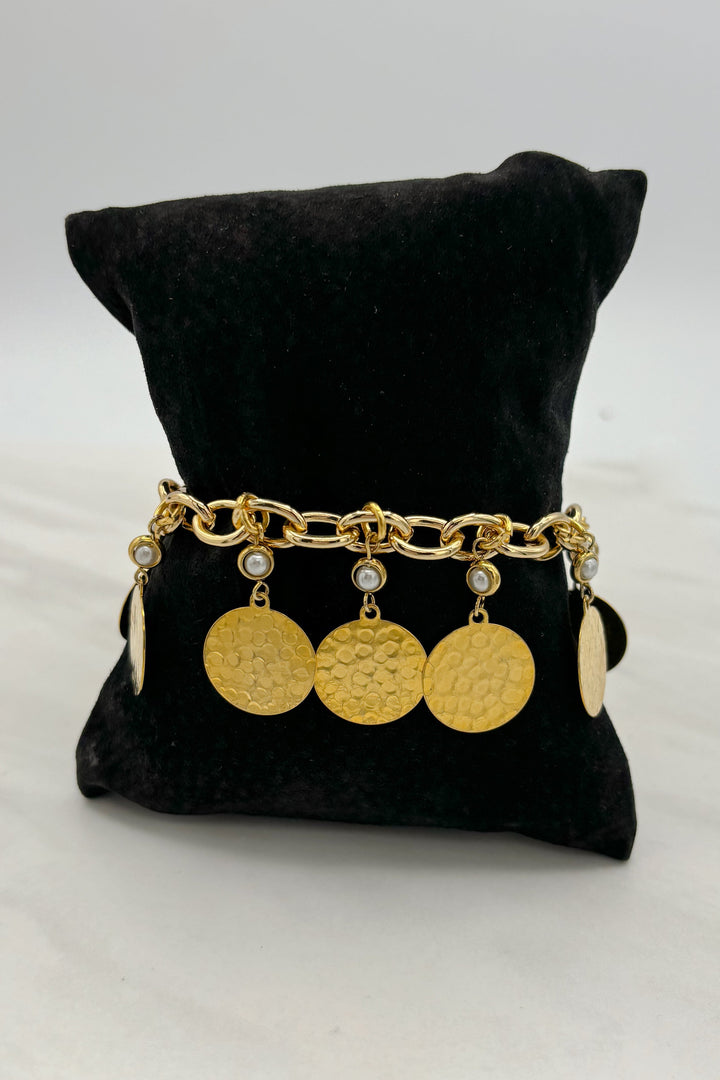 Vintage Gold Coin and Pearl Accent Interchangable Bracelet/Anklet