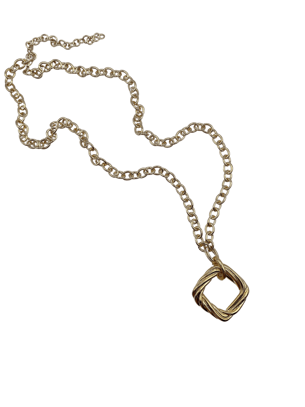 Vintage Gold Twisted Square on Chain Necklace